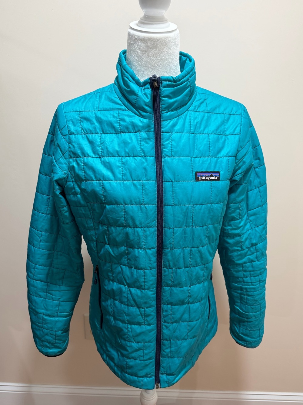 Patagonia Womens Turquoise Quilted Long Sleeve Full Zip Nano Puff Jacket Sz. M